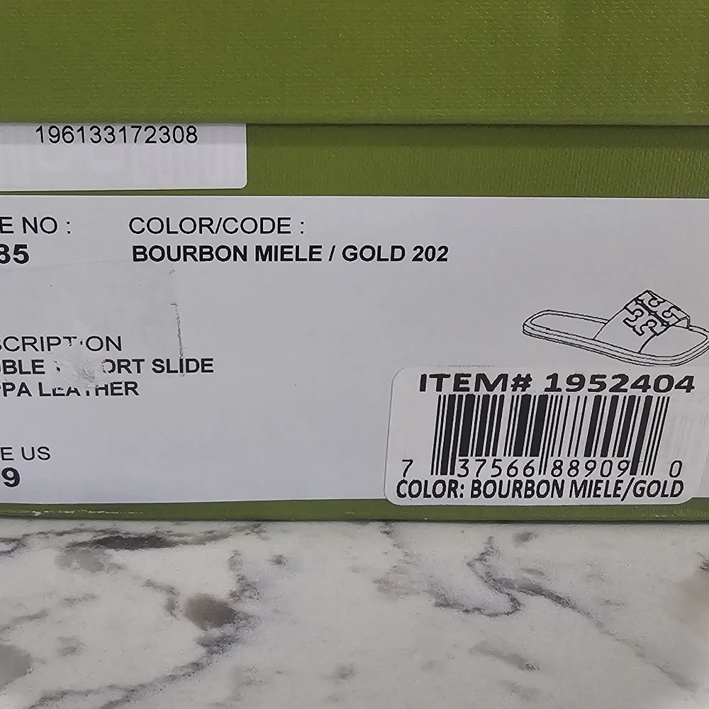 Tory Burch Women's Double T Sport Slides Bourbon Miele Gold Size 9 New - Picture 9 of 9